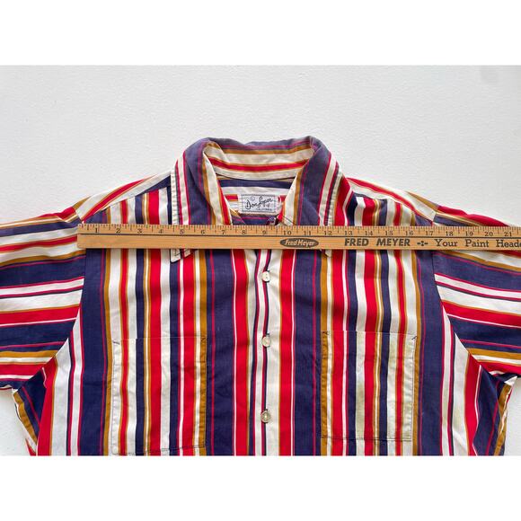 Vtg 50s 60s DON LOPER Striped Button Up Shirt / Sz L / Short Sleeve Retro READ - Picture 10 of 16